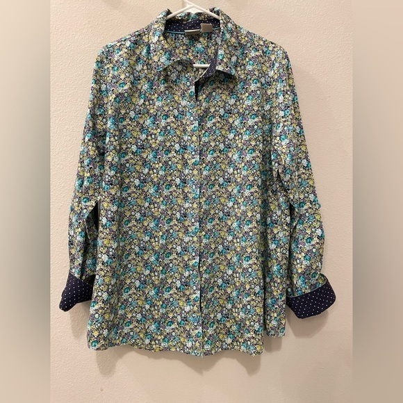 Women’s Caribbean Joe Long-Sleeve Floral Button Down Top‎ Cotton Size 1X - Picture 1 of 9